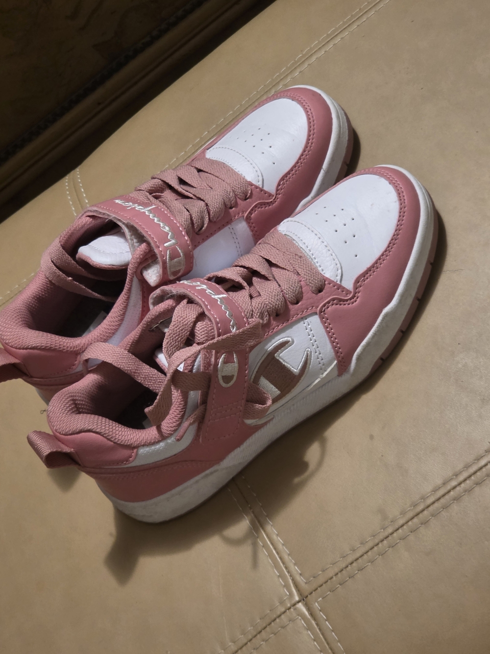 Champion Pink and White Kids' Low Top Sneakers with Velcro Strap - Picture 2 of 4